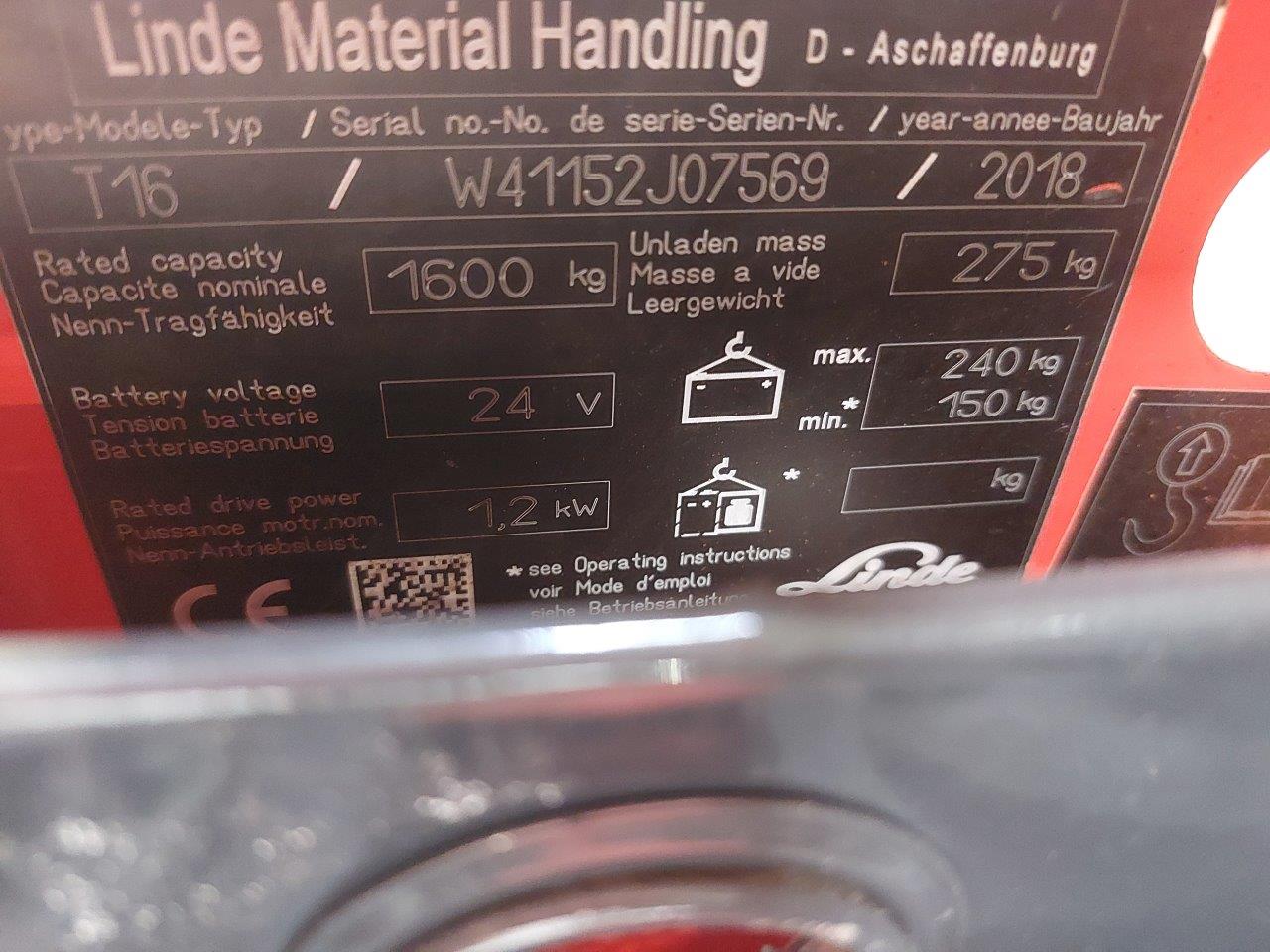 Pallet Truck Linde T16 W41152J07569 - Image 8