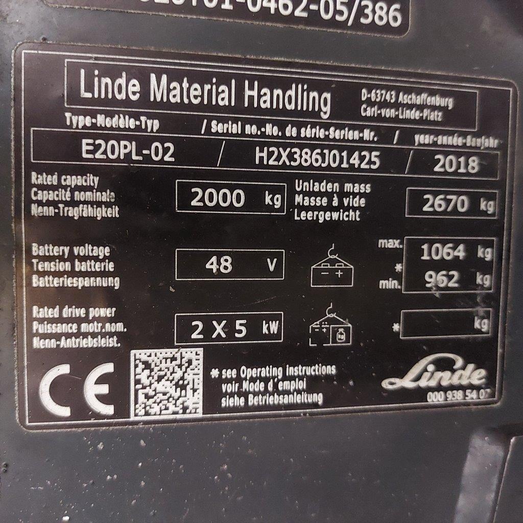 Carretilla Linde E20PL H2X386J01425 - Imagen 13